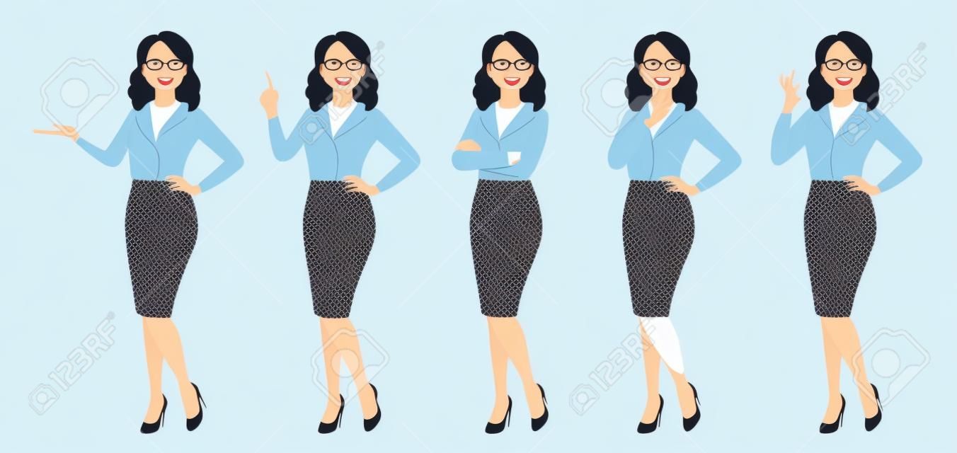 Elegante donna d'affari in diverse pose illustrazione vettoriale isolato