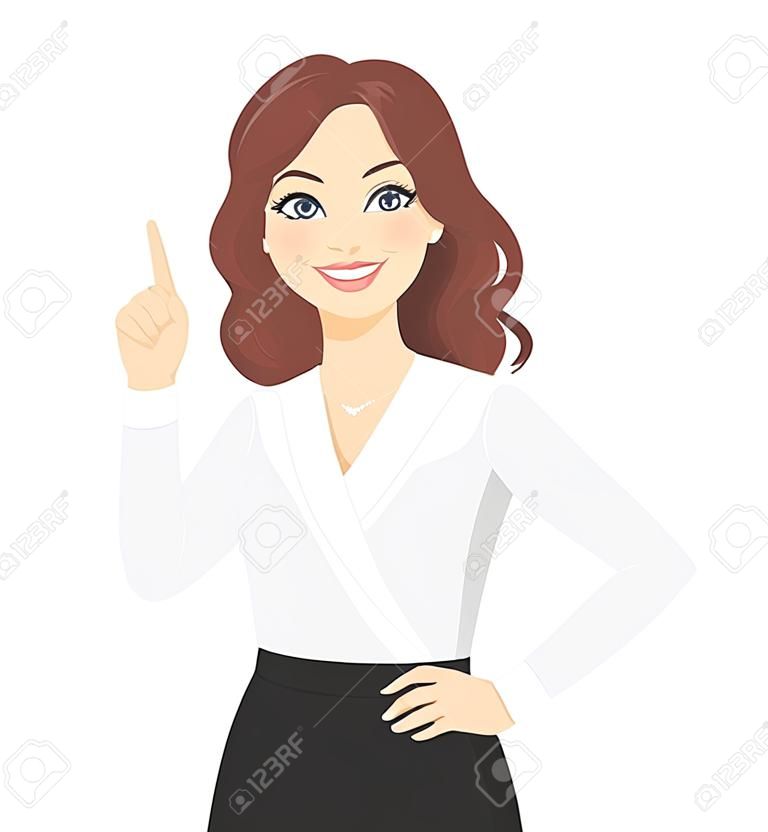 Femme souriante pointant vers le haut illustration vectorielle isolé