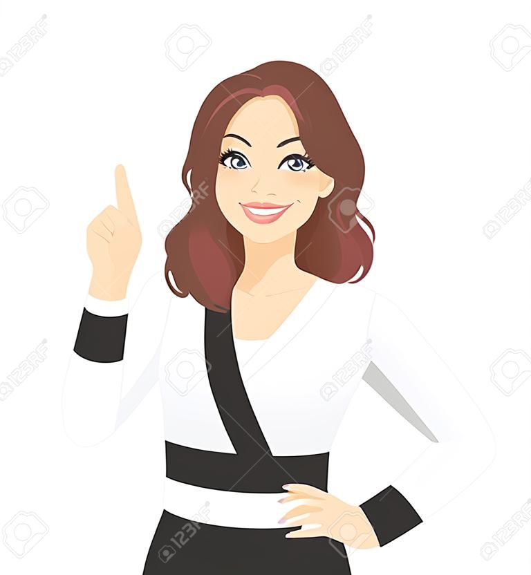 Smiling woman pointing up isolated vector illustration