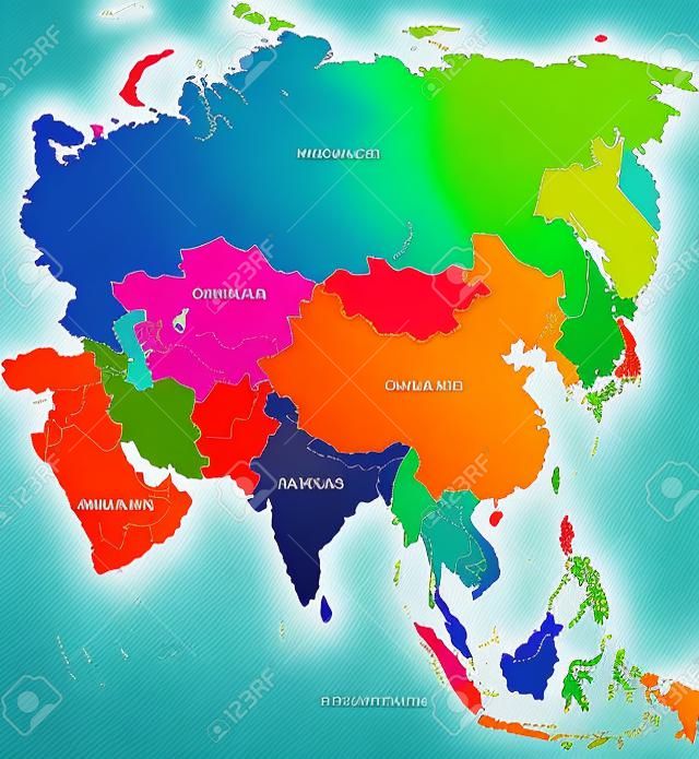 六つの地域でカラフルなアジア地図