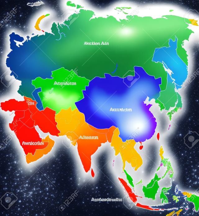 六つの地域でカラフルなアジア地図