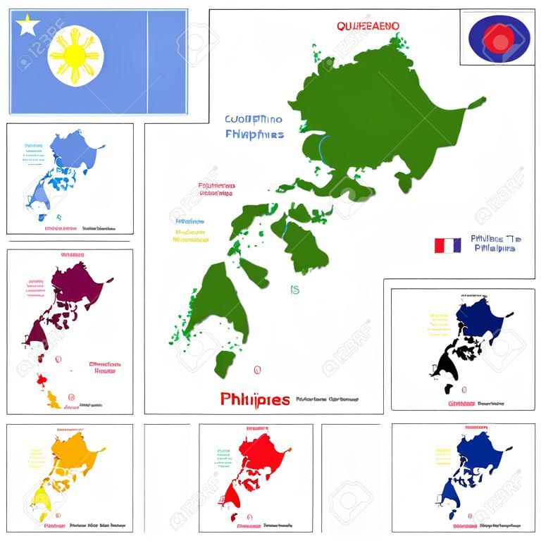 明るい色で着色された地方とフィリピン共和国の地図