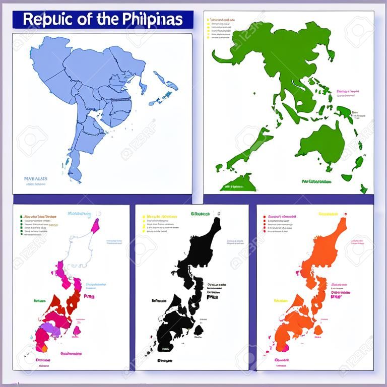 明るい色で着色された地方とフィリピン共和国の地図
