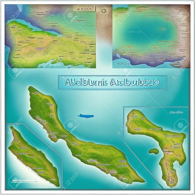 Karte von Aruba, Bonaire, Curacao Inseln mit hoher Detailgenauigkeit und gezeichnet