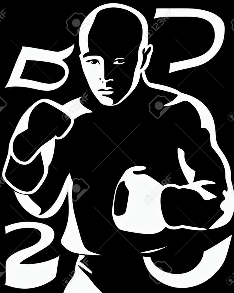 Boxer Man Silhouette on black background