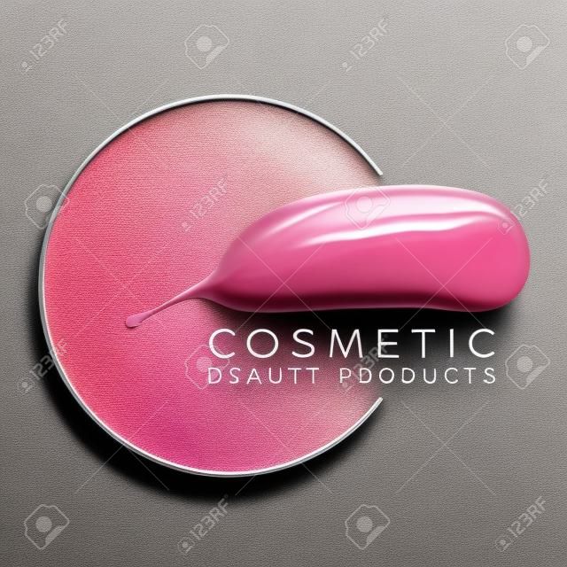 Makeup design template with place for text. Cosmetic Logo concept of liquid nail polish and lipstick smear strokes.