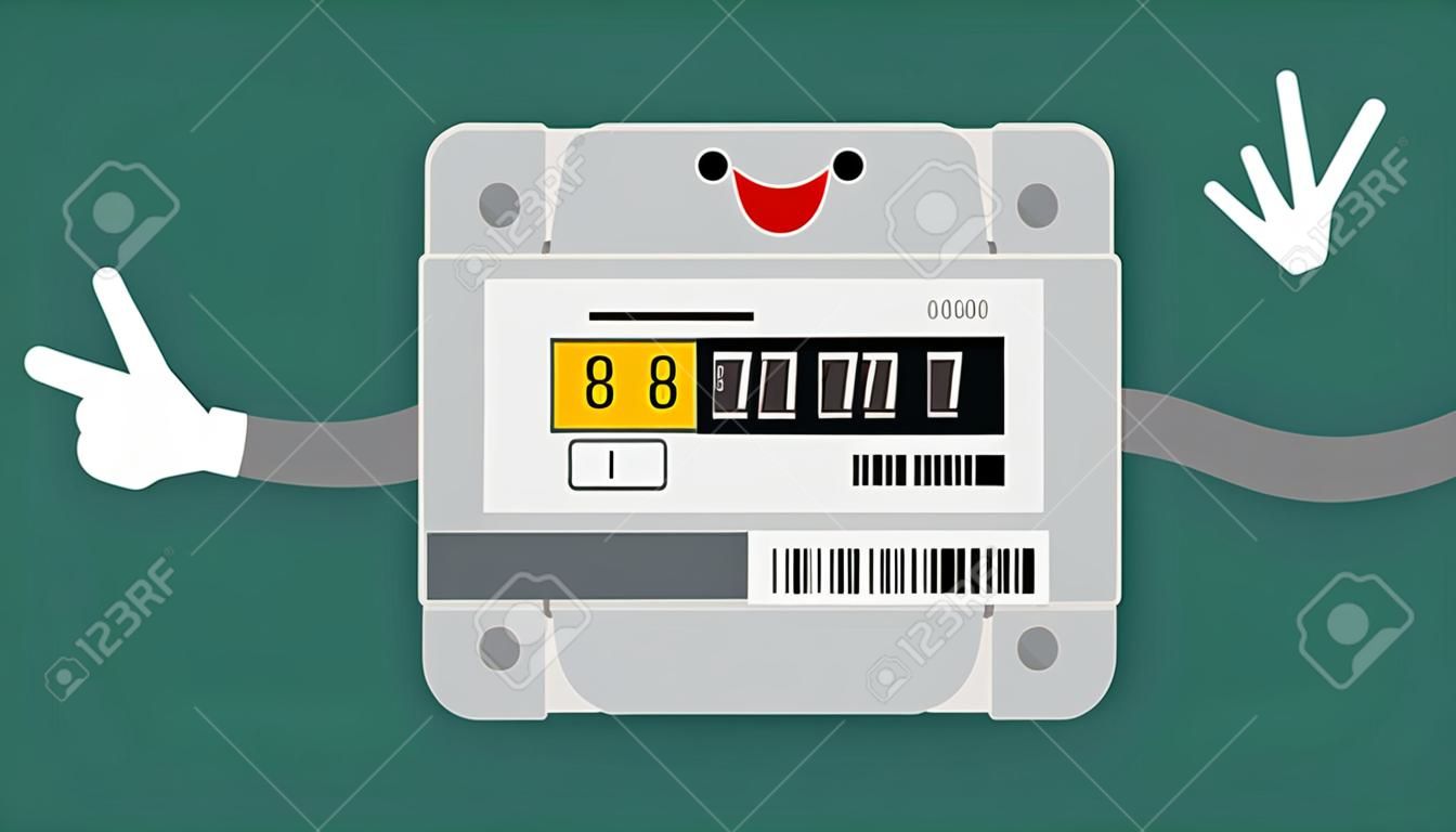Electric meter with a smiley face. Vector illustration in flat style