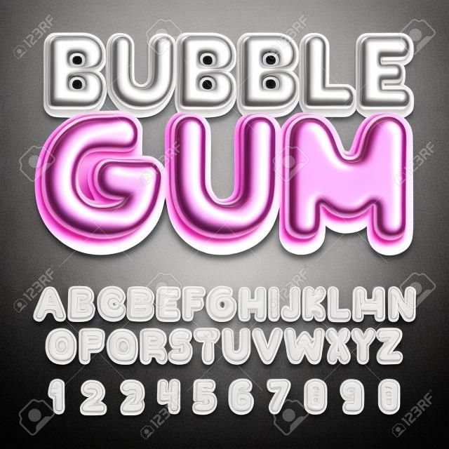 Fonte Bubble Gum, alfabeto, letras e números. estilo plano