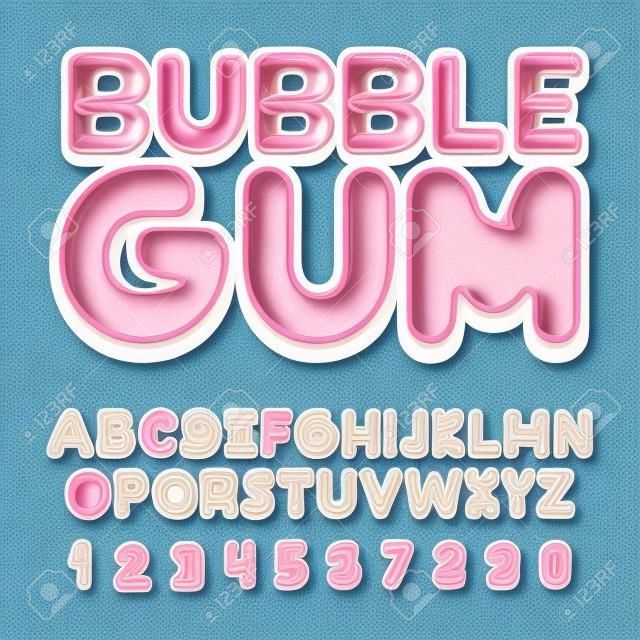 Bubble Gum Schriftart, Alphabet, Buchstaben und Zahlen. flacher Stil