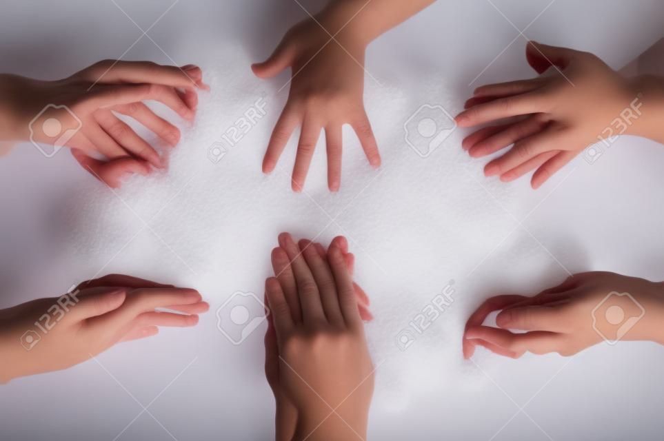 Set of female hands in foam