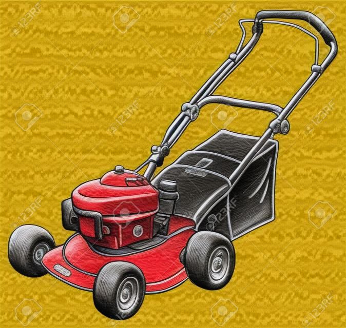 Hand drawing of a red garden lawn mower