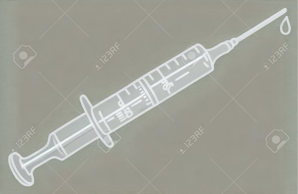 The vectorized hand drawing of a plastic syringe