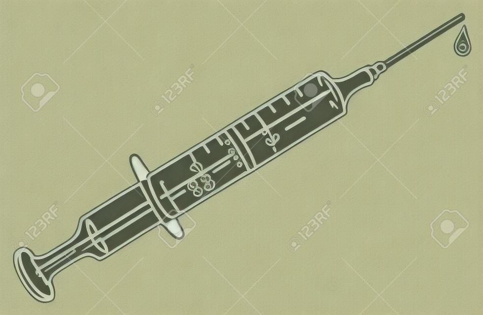 The vectorized hand drawing of a plastic syringe