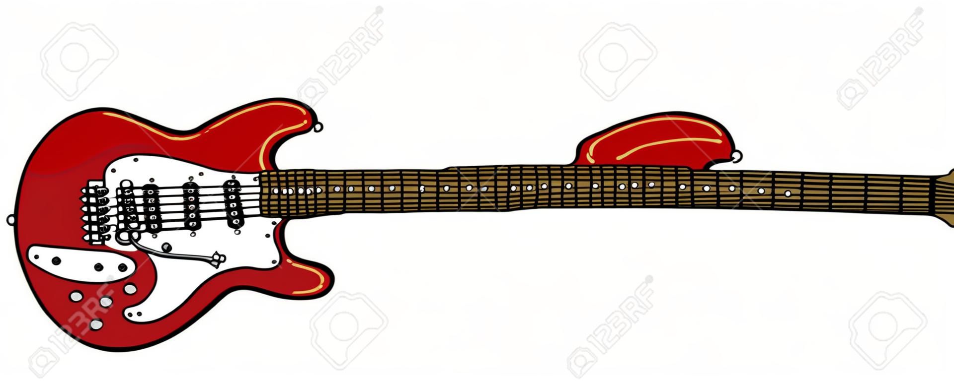 The vectorized hand drawing of a classic red electric guitar