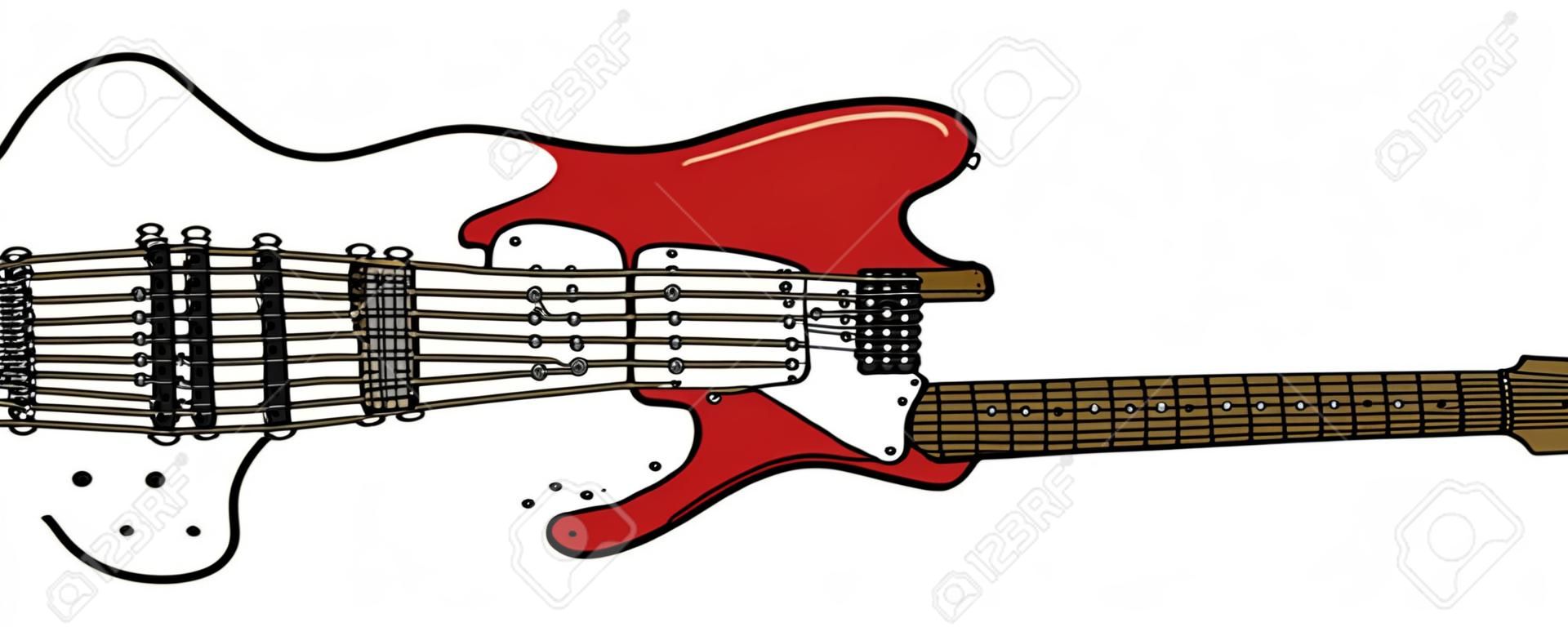 The vectorized hand drawing of a classic red electric guitar