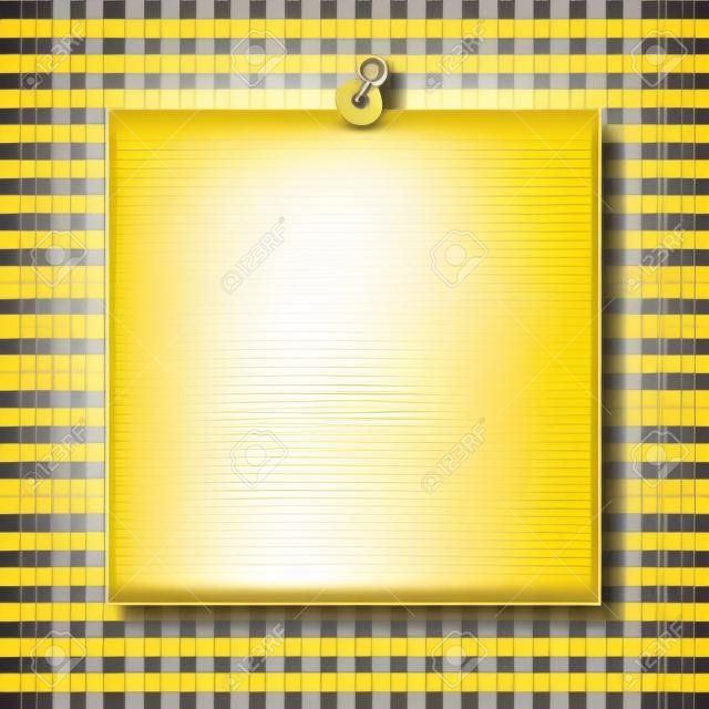 Yellow sheet of note paper with push pin on a transparent background. Vector illustration.
