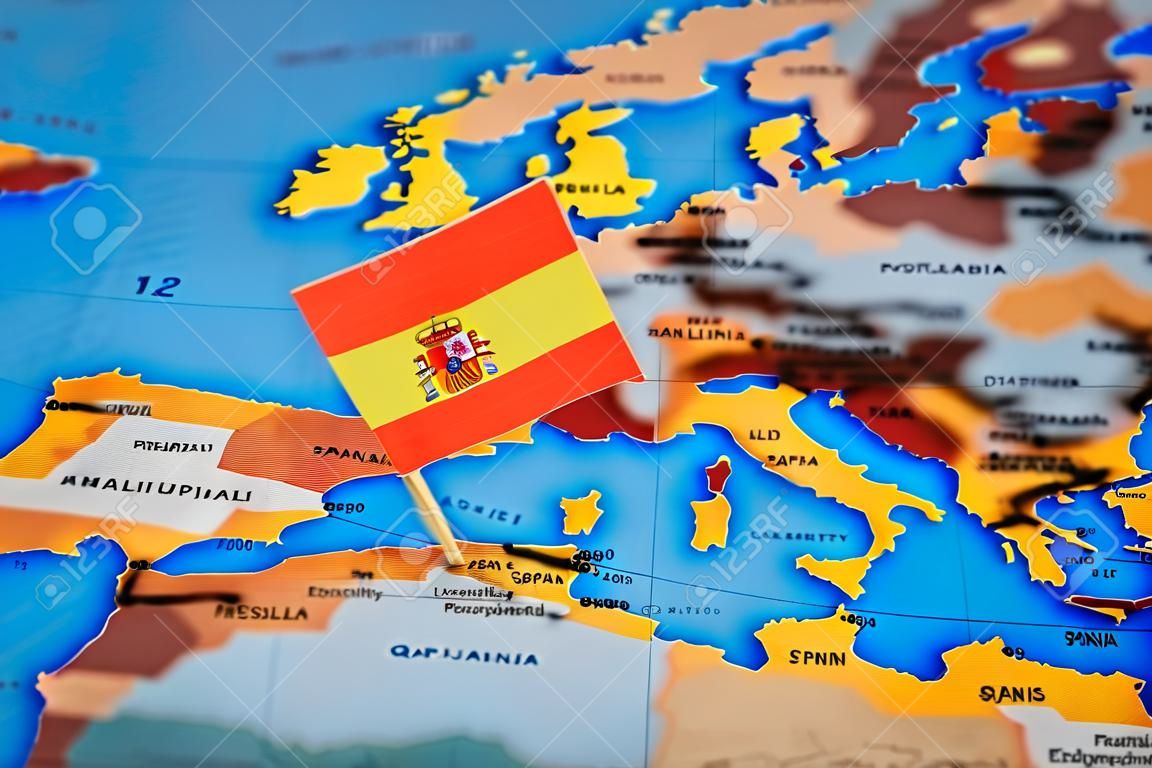 Mappa con bandiera della Spagna