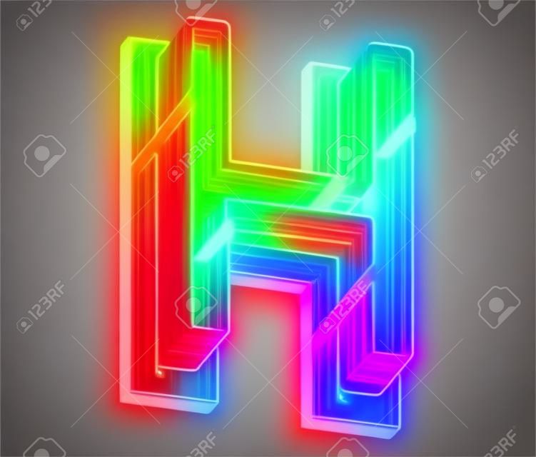 3d lines colorful neon font. Letter H