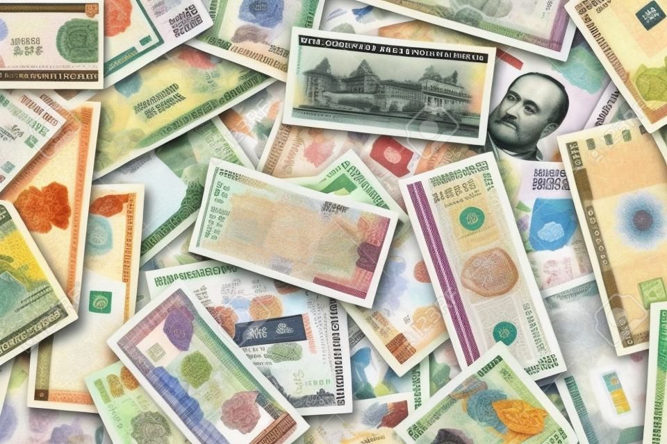 Varios países del mundo en papel billetes de banco.