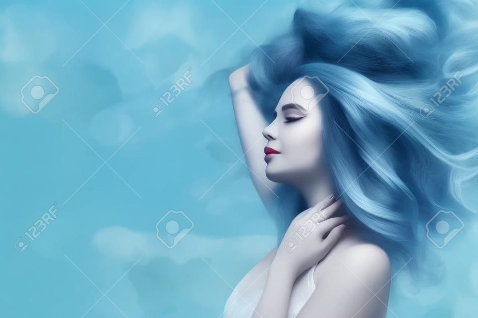 beautiful fantasy woman with long fluttering hair 