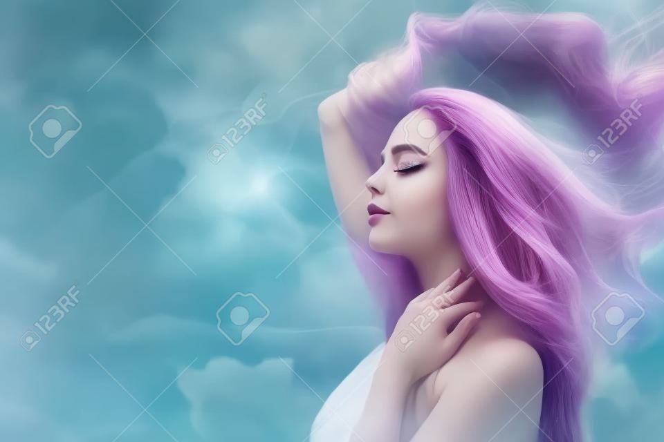 beautiful fantasy woman with long fluttering hair 
