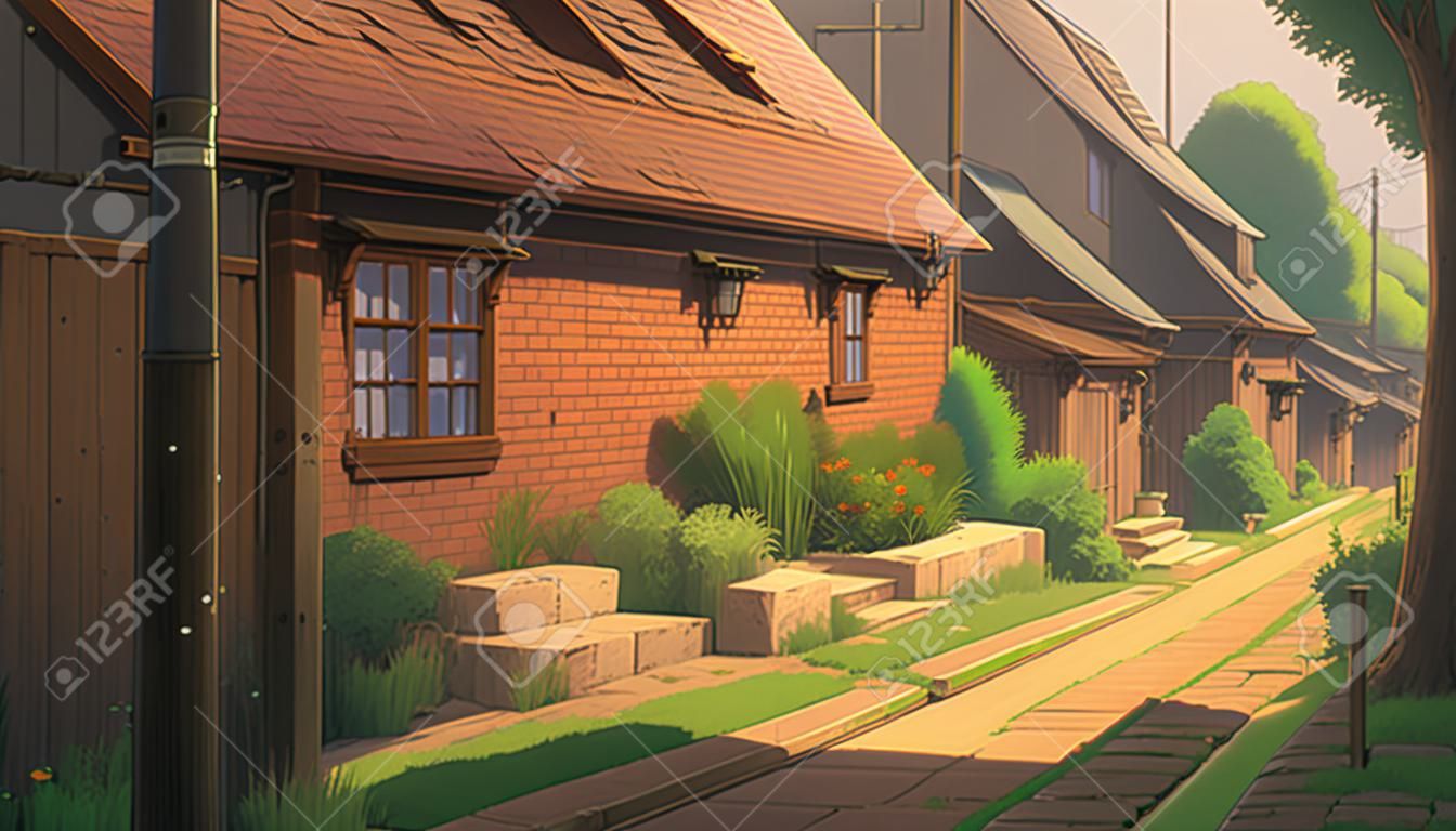 LOFI Street, Houses, Anime Manga Style Background Wallpaper Design,  Illustration, Generated By AI Фотография, картинки, изображения и  сток-фотография без роялти. Image 205960882