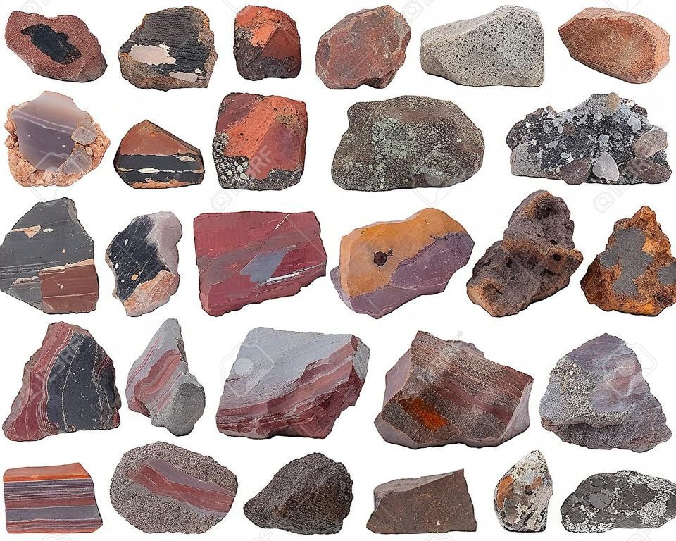 Набор образцов природных минеральных пород - различные железорудные камни