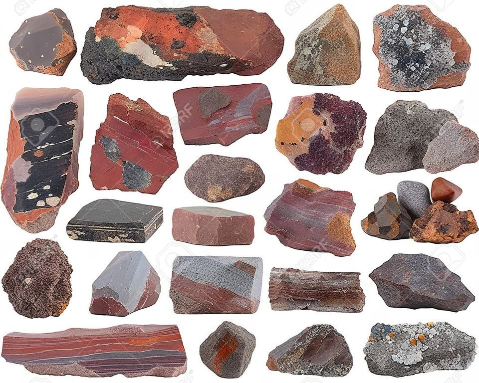 Набор образцов природных минеральных пород - различные железорудные камни