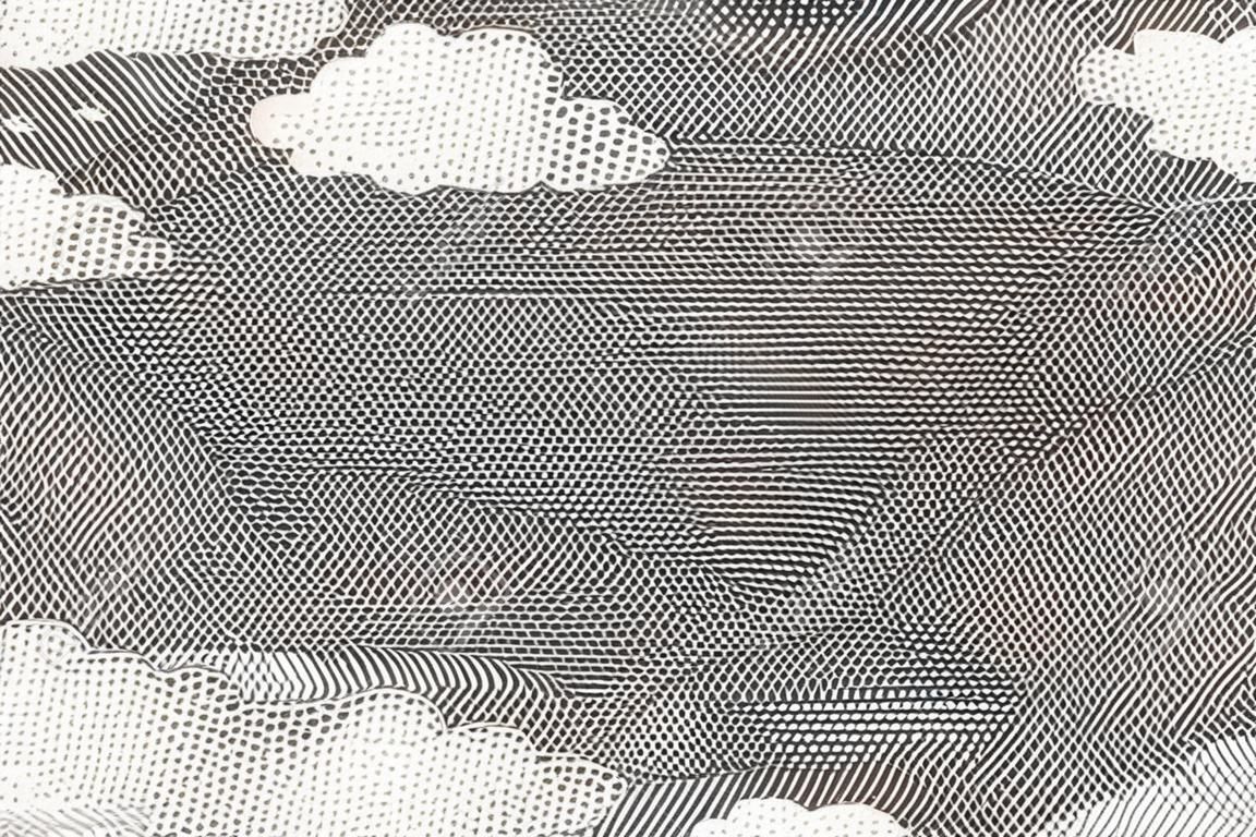 Vintage background with sky clouds engraving. Vector illustration.