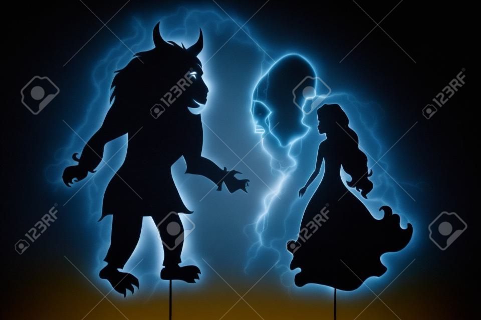 Shadow puppets of Beauty and Beast, isolated