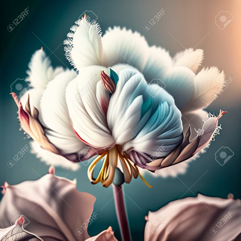Cotton flower branch. Cotton plant close-up. Generative AI