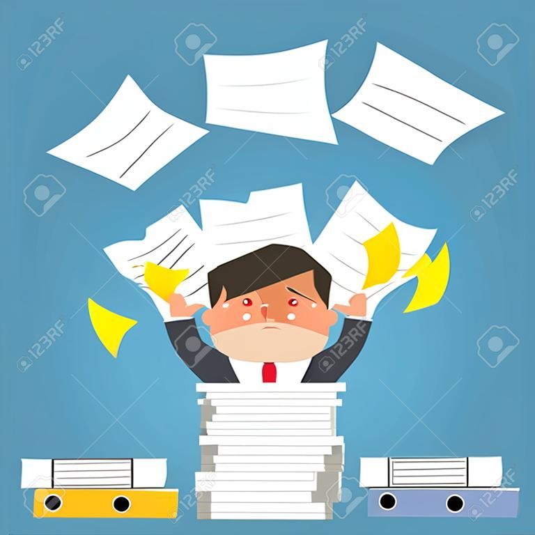 businessman with pile of paper a lot of documents vector