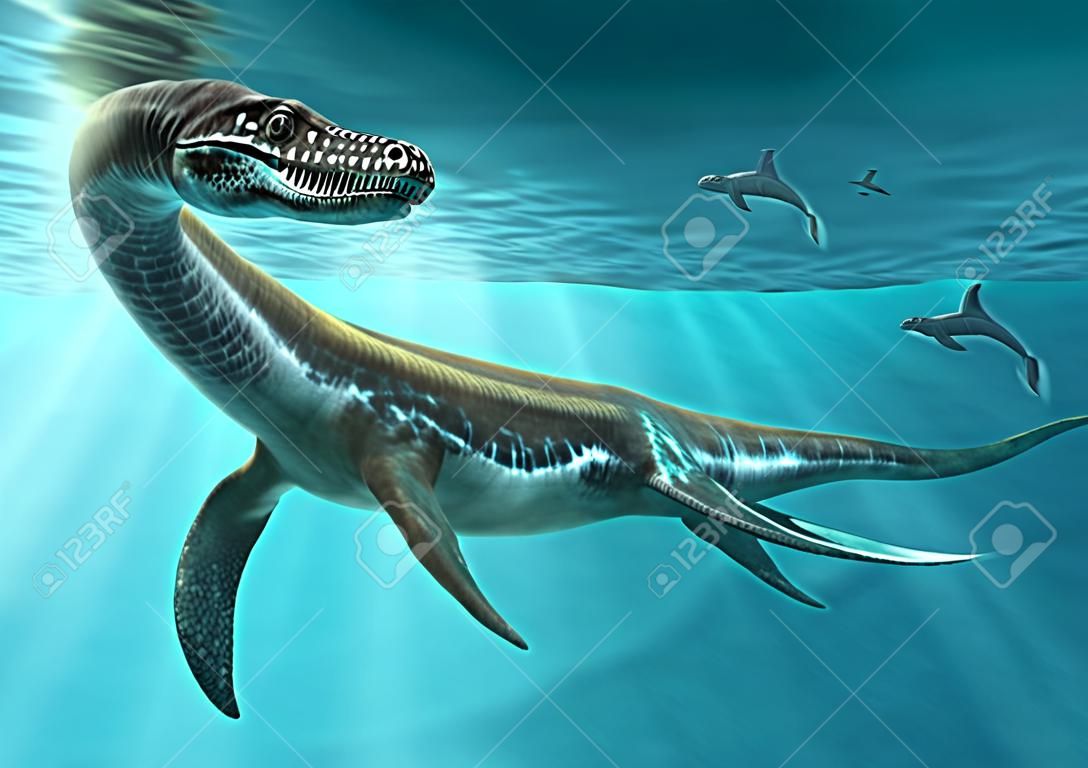 Plesiosaurus scene 3D illustration