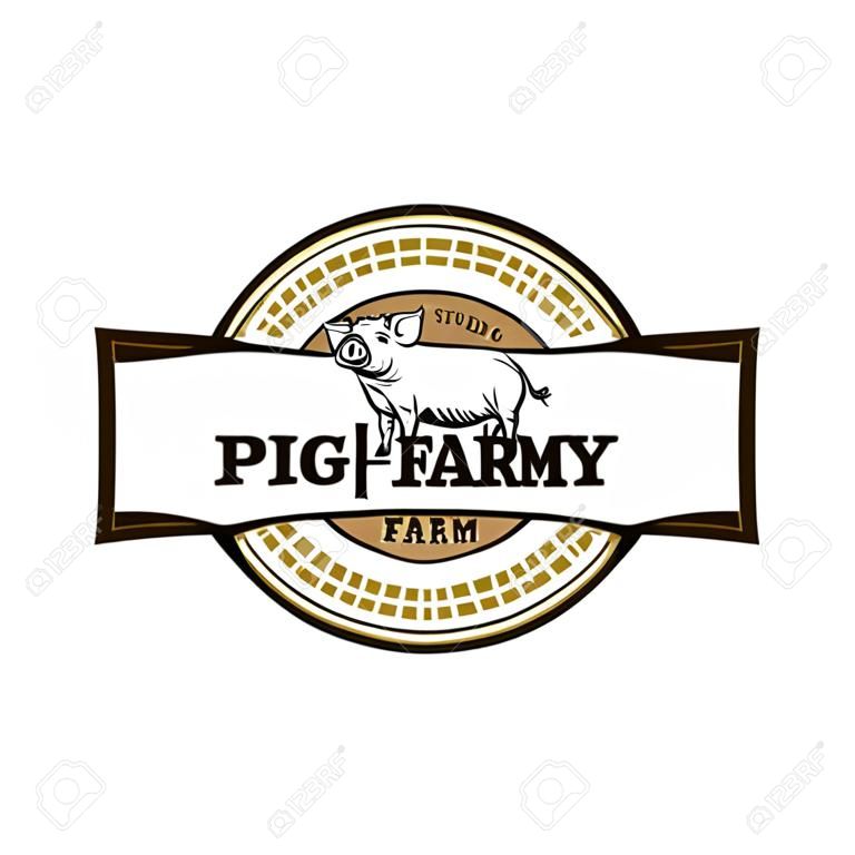 Vintage pig farm logo design