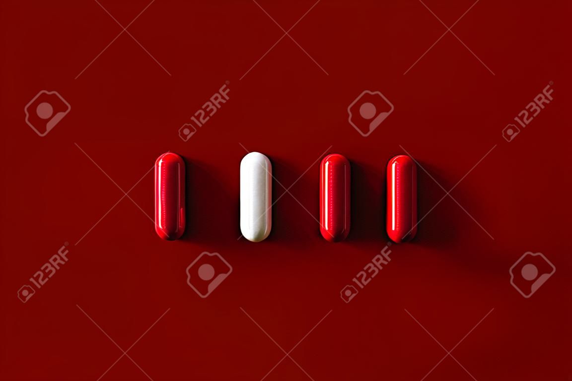 White and Red capsule medicine. 3D illustration.