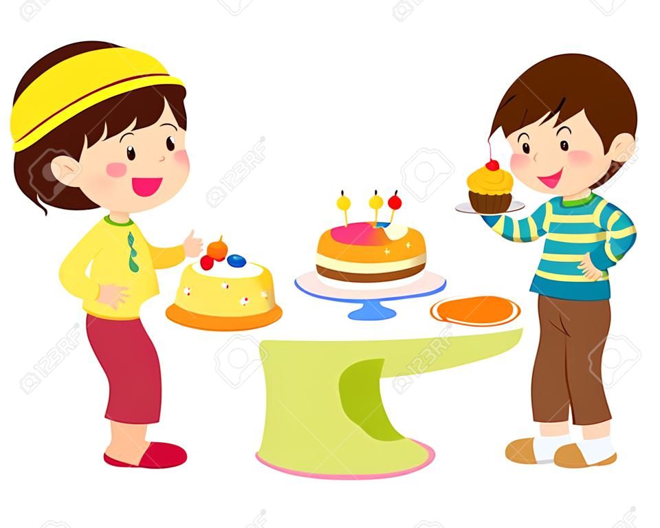 Vectoe of Children have a cake and will eat it
