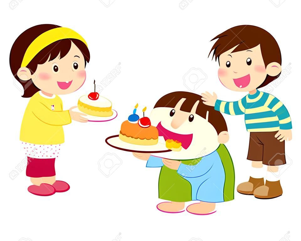 Vectoe of Children have a cake and will eat it