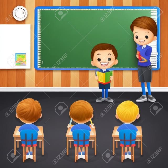 estudiante leyendo con profesor clipart