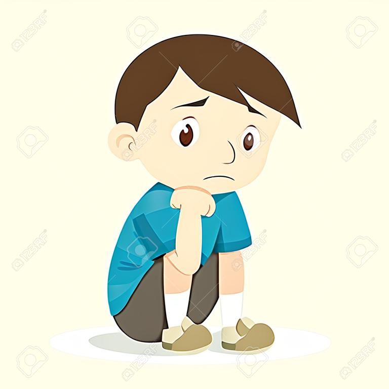 Sad boy,Depressed boy looking lonely .Illustration of a sad child, helpless, bullying.