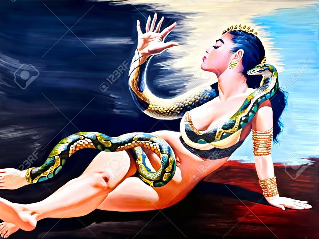 Woman and Snake on her body by oil painting