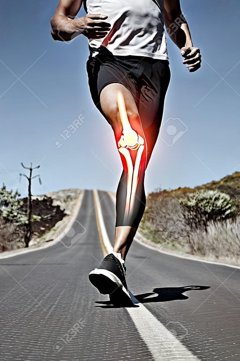 Digital-Zusammensetzung der Hervorgehobene Knie Knochen des laufenden Mann