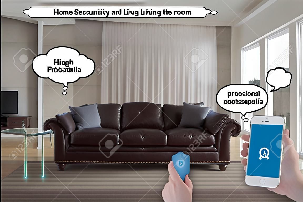 Composite image of home security in living room