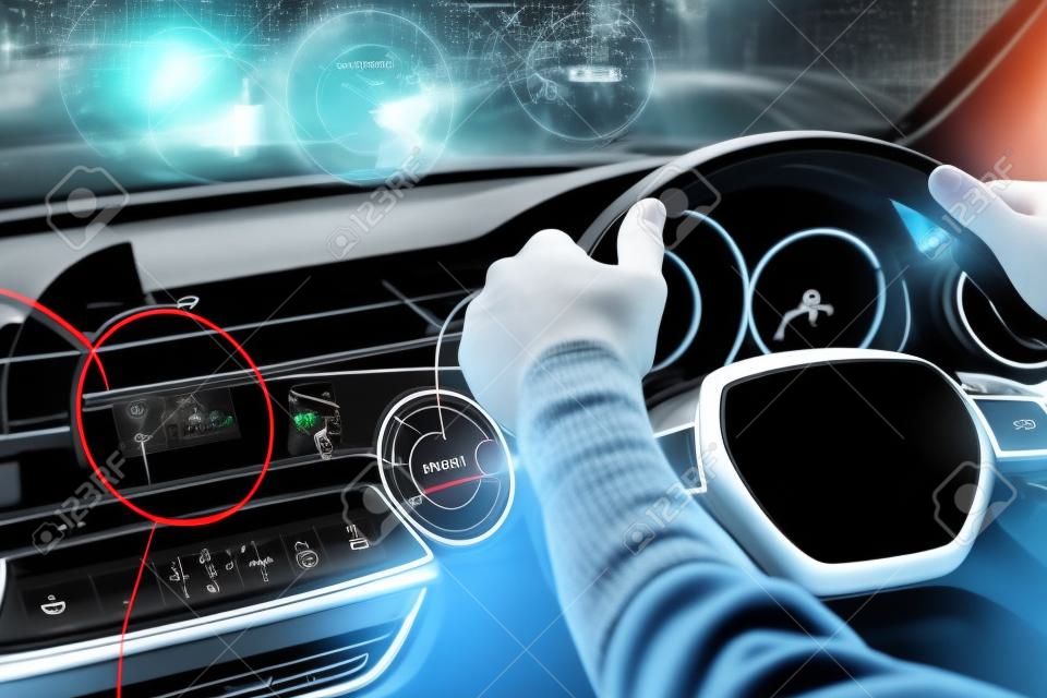 Technology car interface against man using satellite navigation system