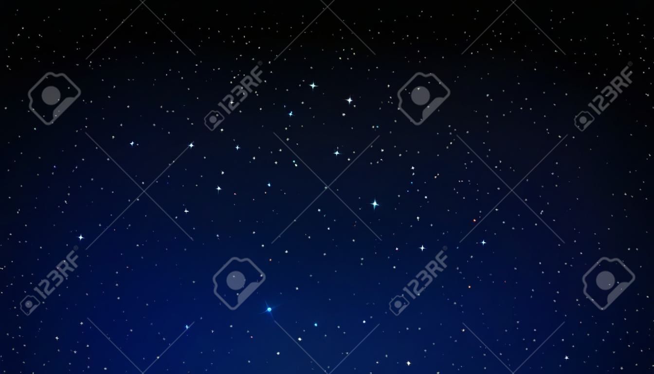 밤 별이 빛나는 하늘, 별과 어두운 푸른 공간 배경 벡터 일러스트 레이 션.