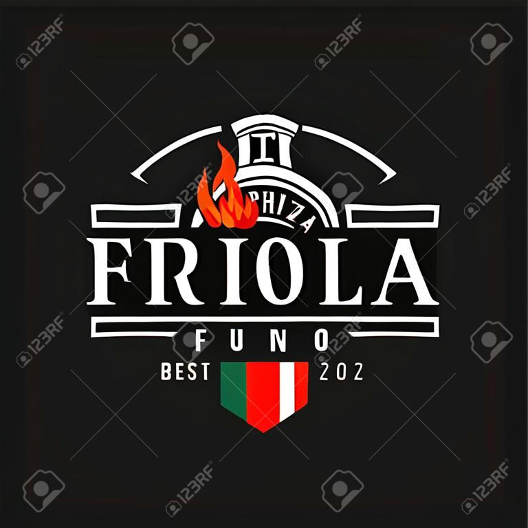 Vintage rustic hipster Firewood brick oven with a fire flame , pizza logo design vector