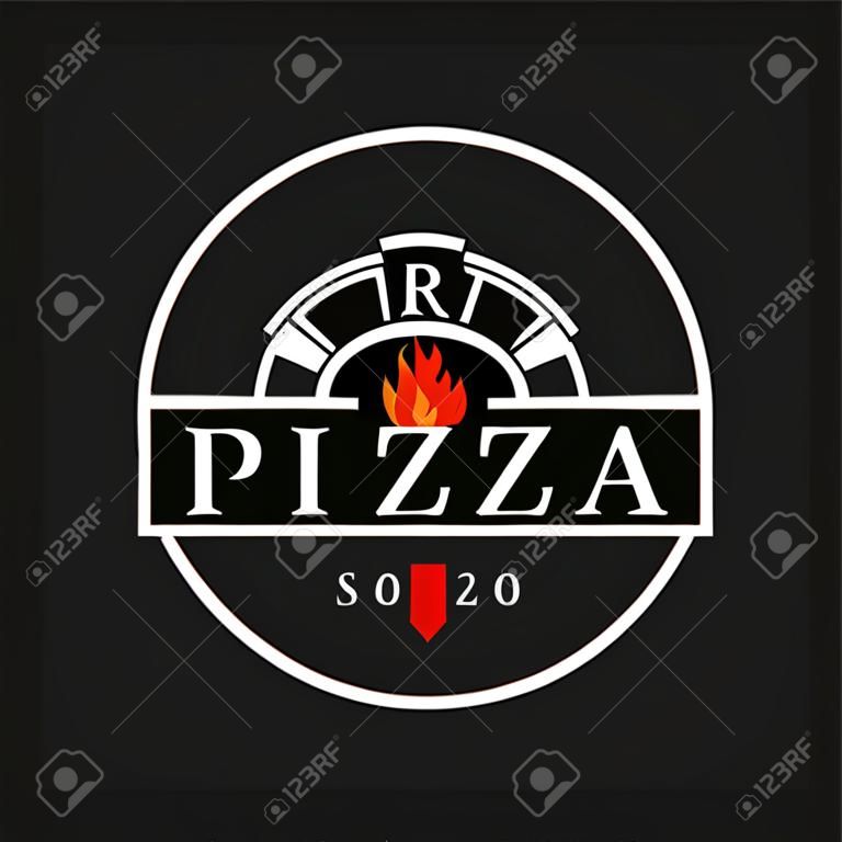 Vintage rustikaler Hipster Brennholz-Steinofen mit einer Feuerflamme, Pizza-Logo-Design-Vektor