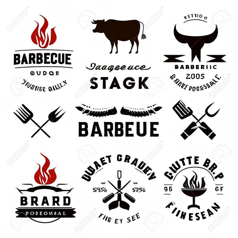 Retro Vintage bbq Barbeque barbecue grill vector logo design pack