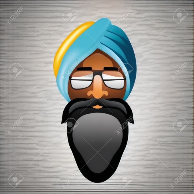 Homme de tête dans une illustration de vecteur de turban Style plat