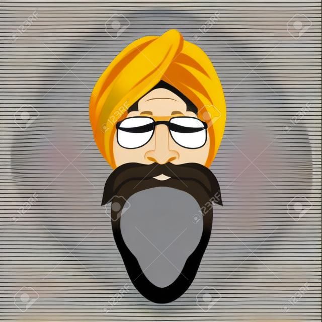 Homme de tête dans une illustration de vecteur de turban Style plat