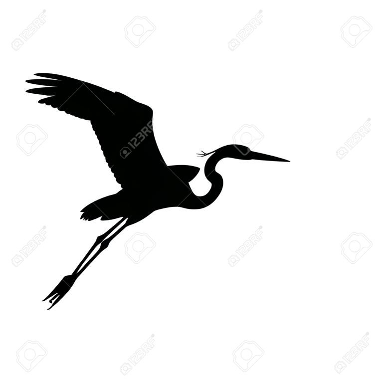 Reiher fliegen, Vektor-Illustration, schwarze Silhouette, Profilansicht